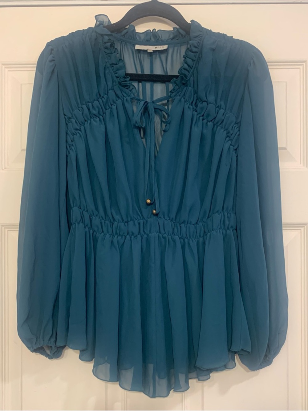 Heed Aqua Marine Green Sheer Bubble Medium Blouse.            3294-A
